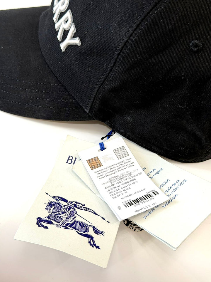 BURBERRY EMBROIDERED LOGO GABARDINE BASEBALL CAP