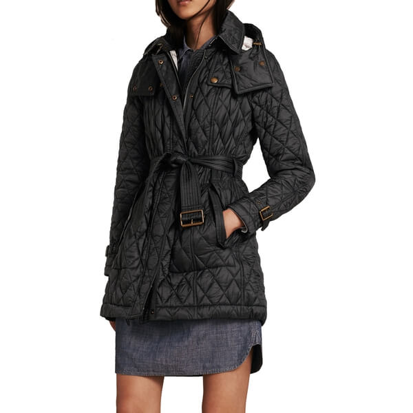 BURBERRY BRIT FINSBRIDGE LONG QUILTED BELTED COAT