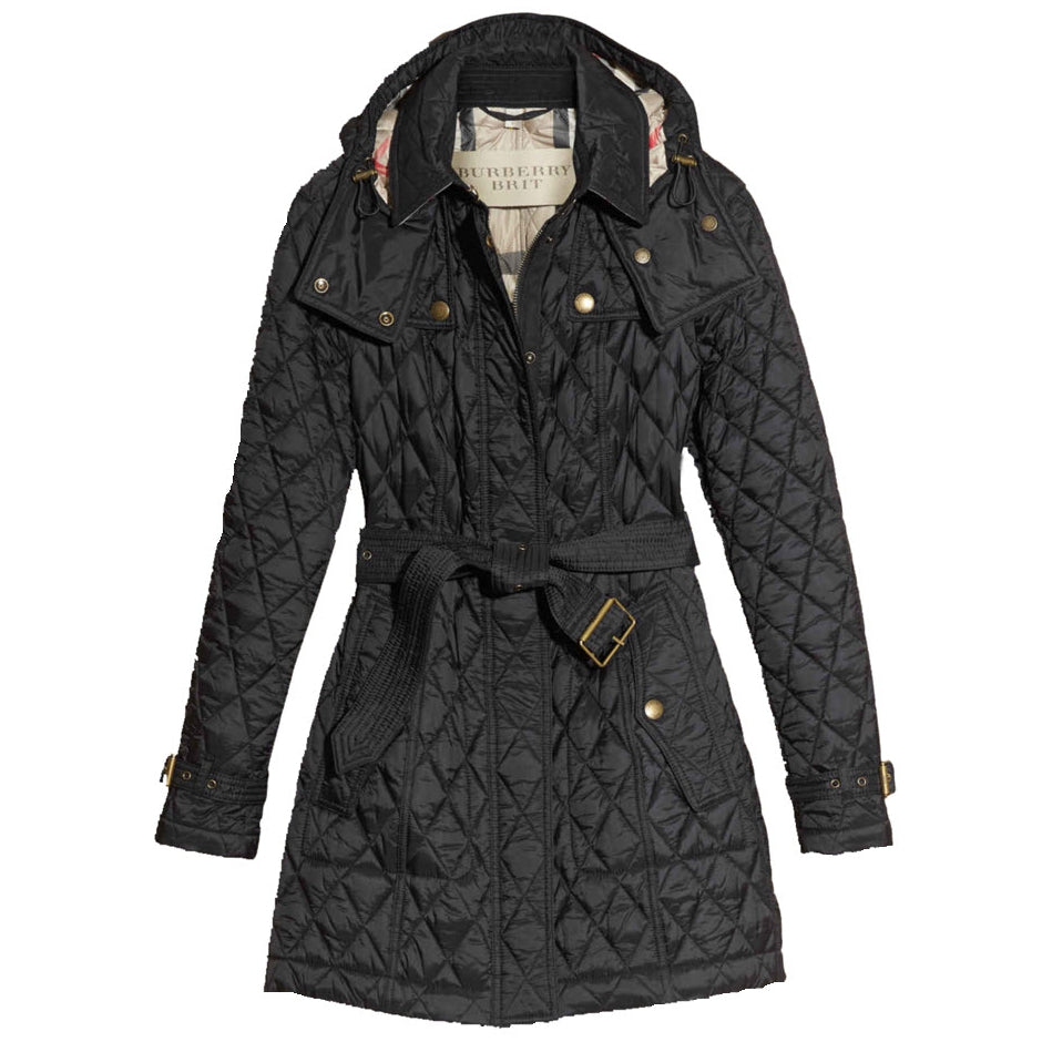 BURBERRY BRIT FINSBRIDGE LONG QUILTED BELTED COAT