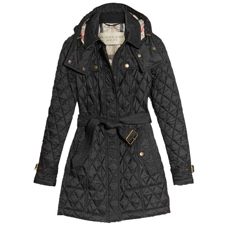 BURBERRY BRIT FINSBRIDGE LONG QUILTED BELTED COAT