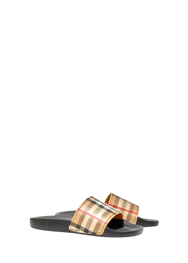 BURBERRY KIDS FURLEY VINTAGE CHECK SLIDES
