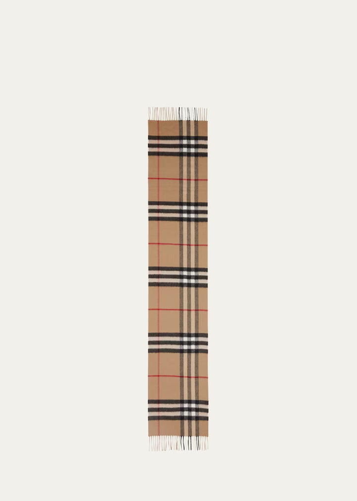 BURBERRY GIANT CHECK FRINGE CASHMERE SCARF