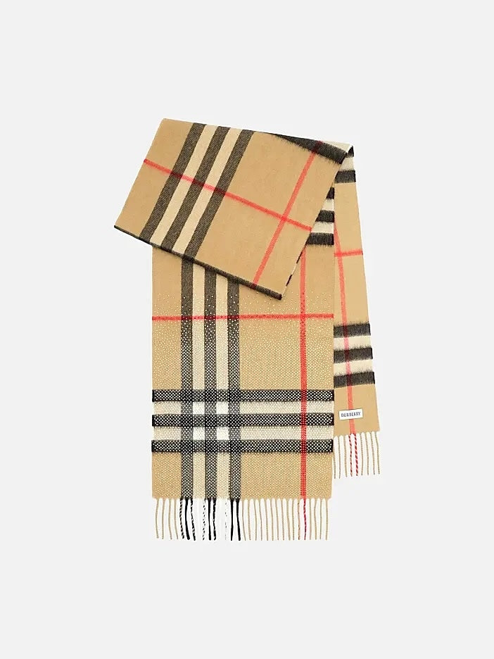 BURBERRY GIANT CHECK FRINGE CASHMERE SCARF