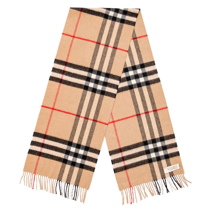BURBERRY GIANT CHECK FRINGE CASHMERE SCARF