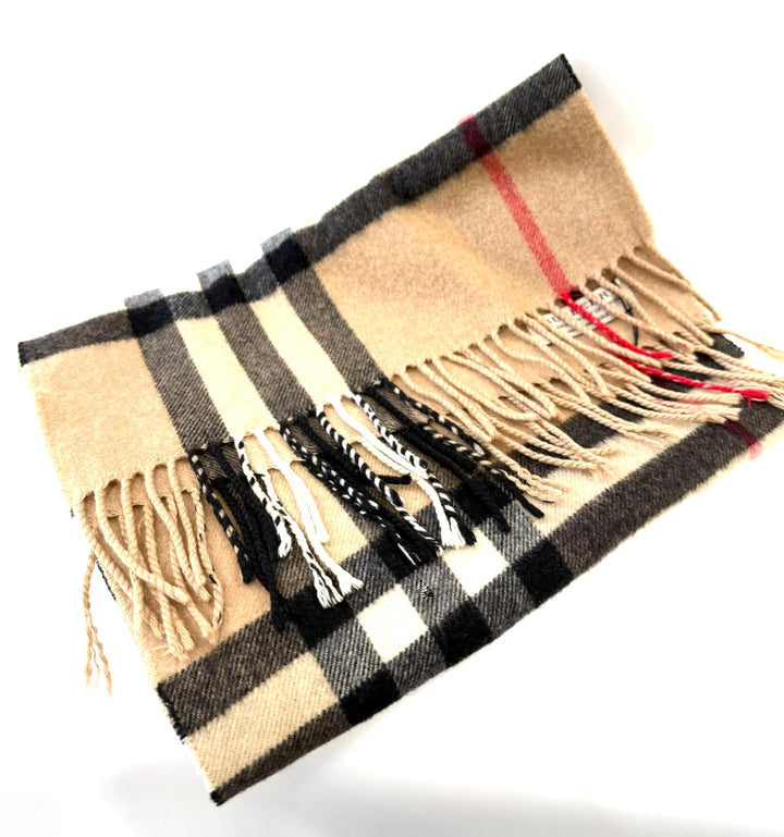 BURBERRY GIANT CHECK FRINGE CASHMERE SCARF