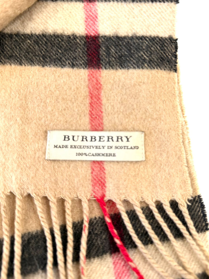 BURBERRY GIANT CHECK FRINGE CASHMERE SCARF