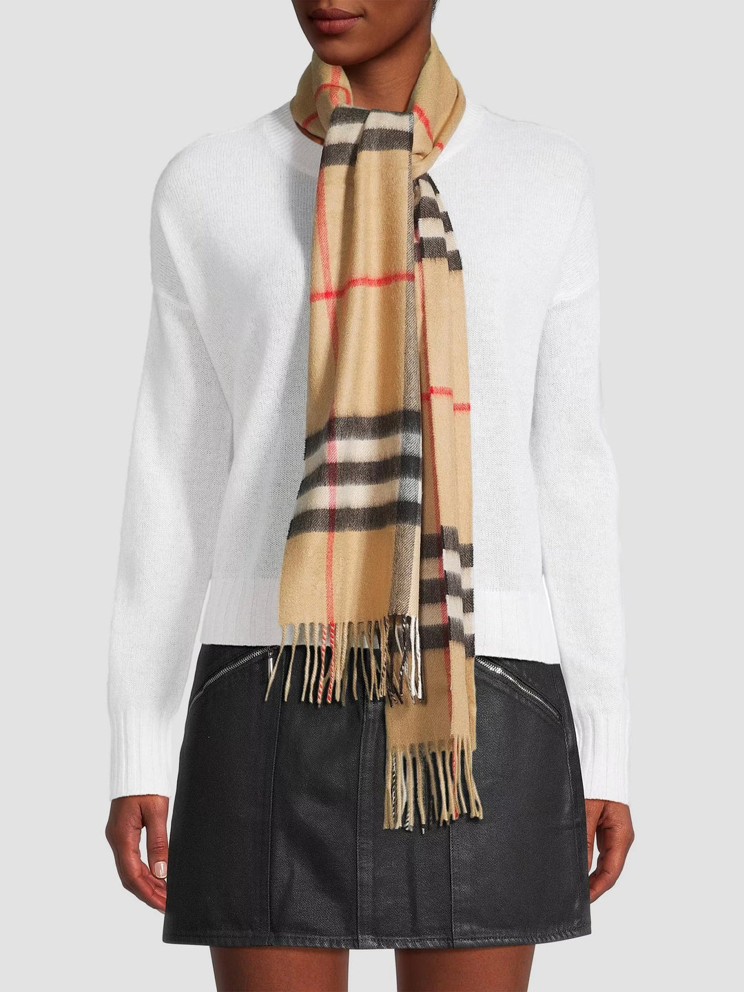 BURBERRY GIANT CHECK FRINGE CASHMERE SCARF