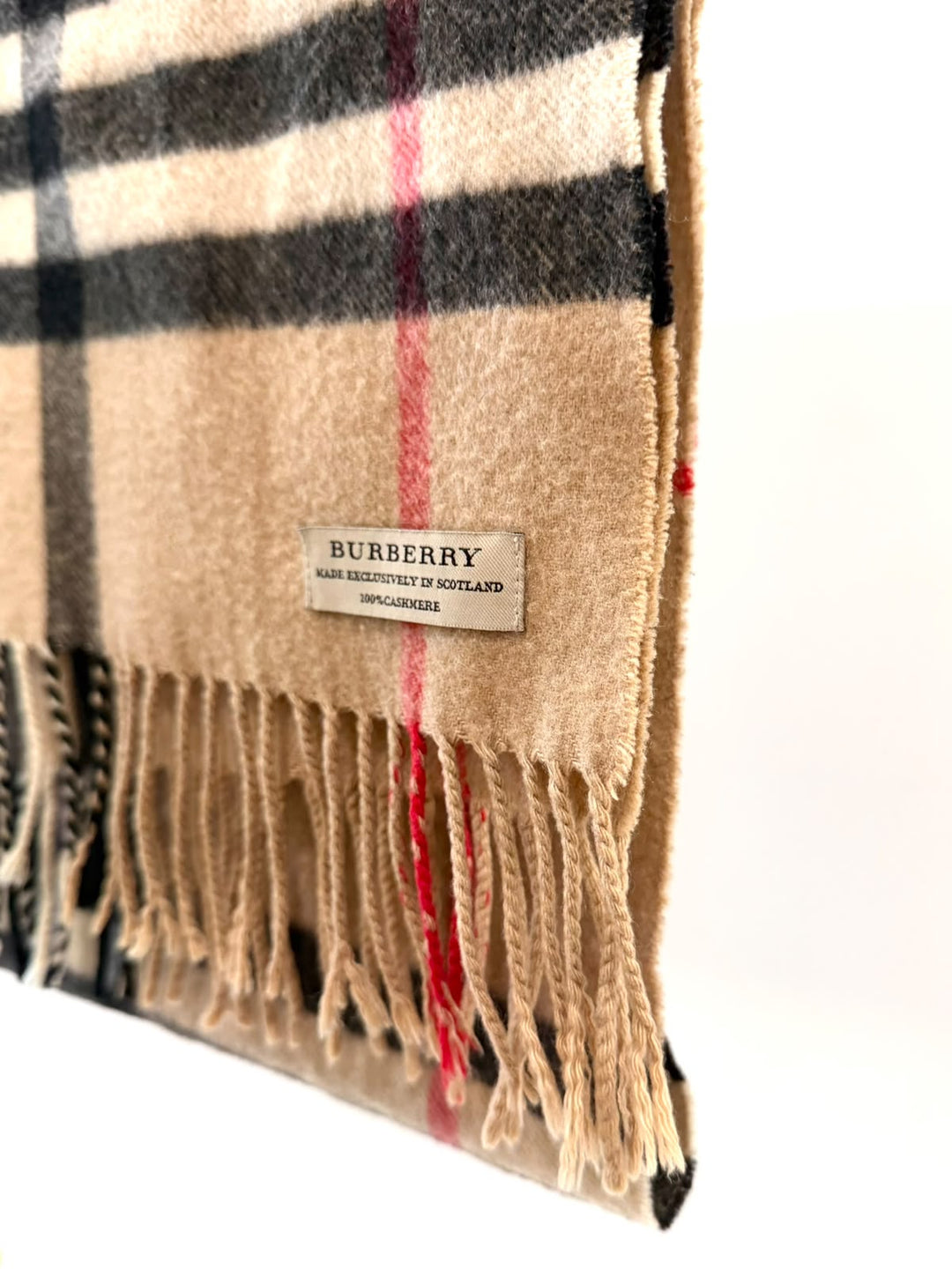BURBERRY GIANT CHECK FRINGE CASHMERE SCARF