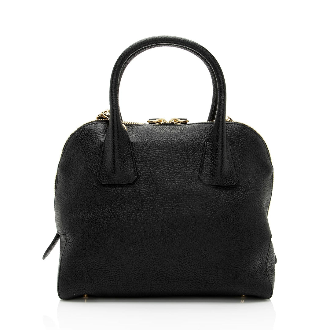 BURBERRY GREENWOOD GRAINED CALFSKIN LEATHER SMALL SATCHEL BAG
