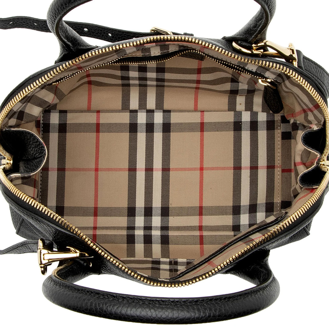 BURBERRY GREENWOOD GRAINED CALFSKIN LEATHER SMALL SATCHEL BAG