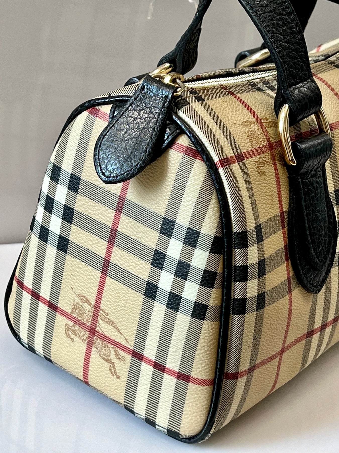 Burberry, Bags, Burberry Brownbeige Haymarket Check Pvc Small Chester  Bowling Bag