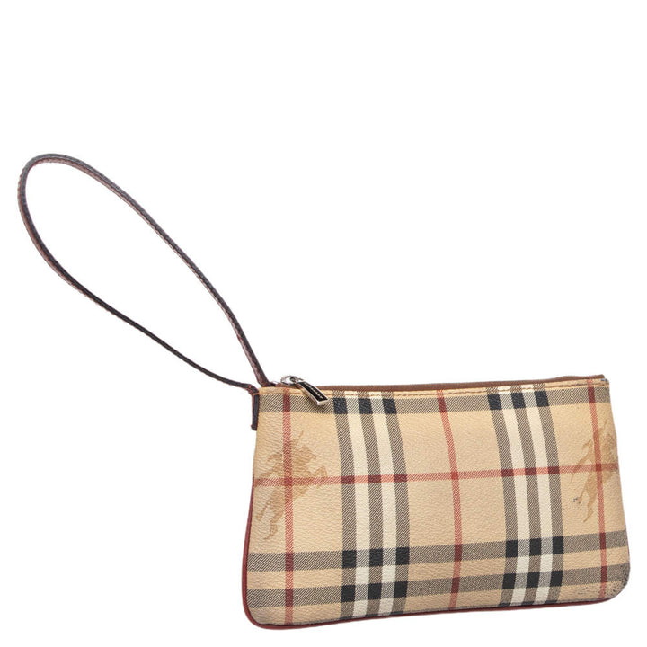 BURBERRY BEIGE HAYMARKET CHECK COATED CANVAS WRISTLET