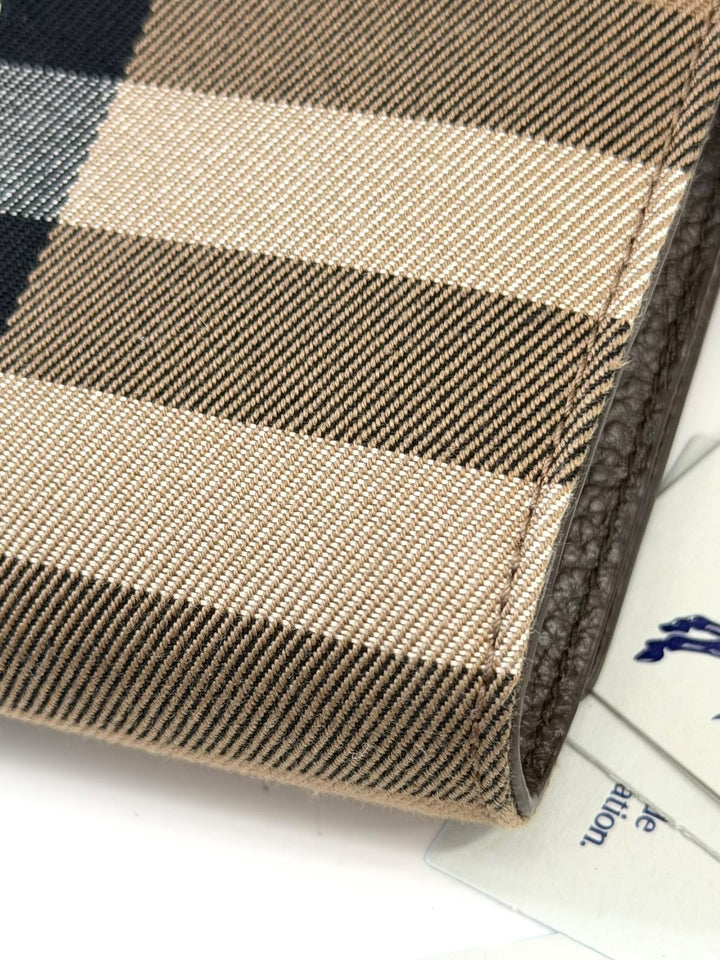 BURBERRY HOLLY HOUSE CHECK &amp; CALFSKIN LEATHER WALLET ON A STRAP