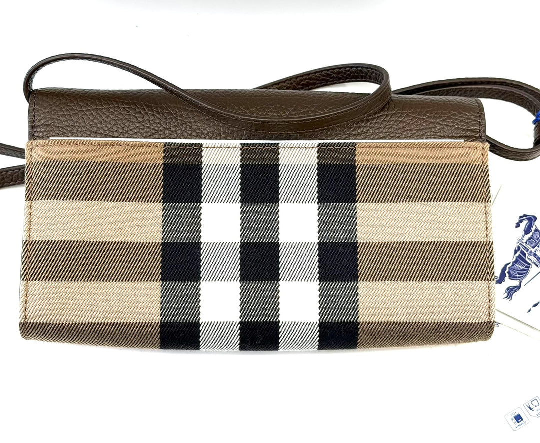 BURBERRY HOLLY HOUSE CHECK &amp; CALFSKIN LEATHER WALLET ON A STRAP