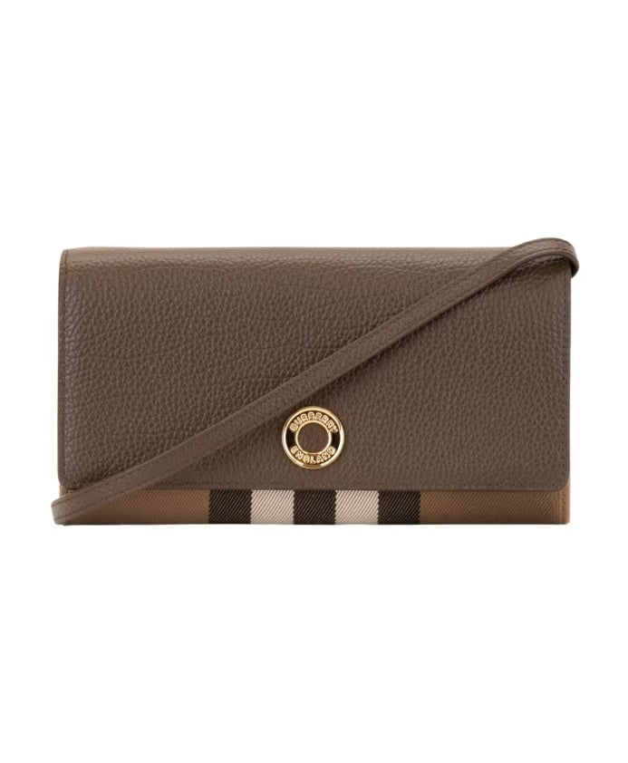 BURBERRY HOLLY HOUSE CHECK &amp; CALFSKIN LEATHER WALLET ON A STRAP