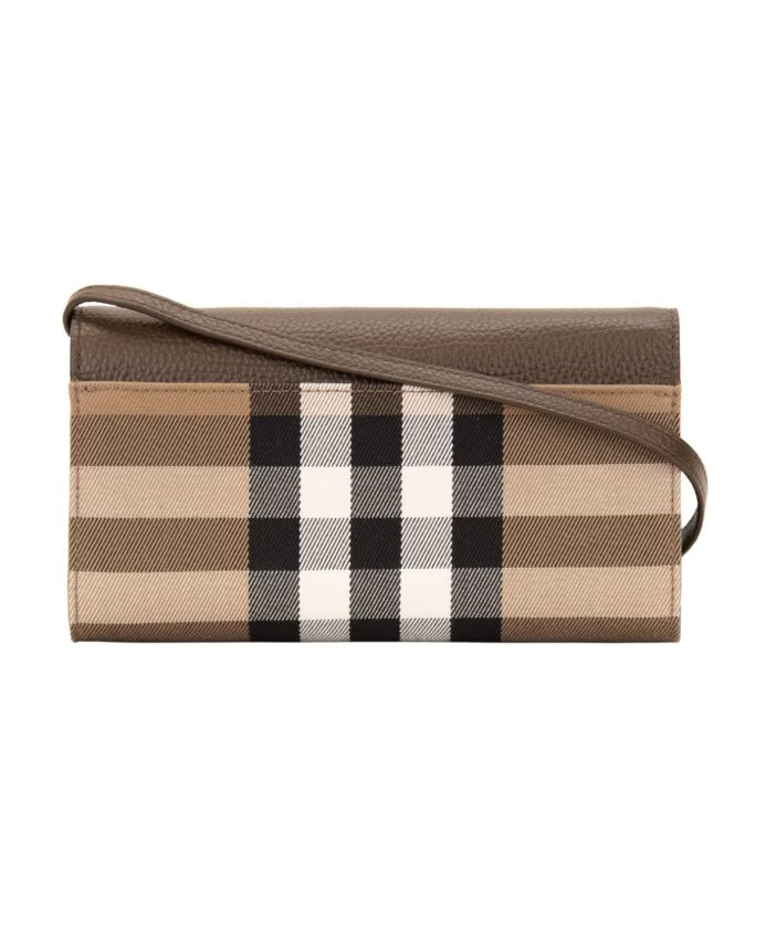 BURBERRY HOLLY HOUSE CHECK &amp; CALFSKIN LEATHER WALLET ON A STRAP