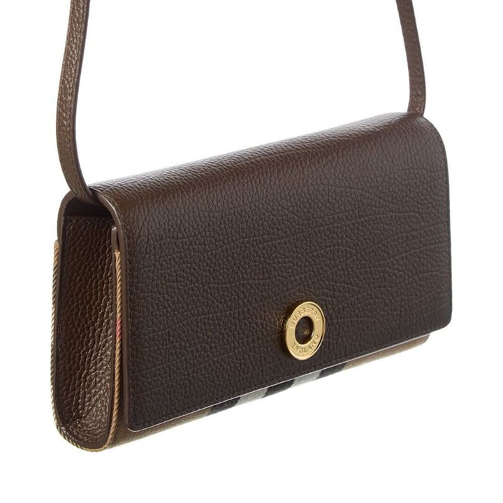 BURBERRY HOLLY HOUSE CHECK &amp; CALFSKIN LEATHER WALLET ON A STRAP