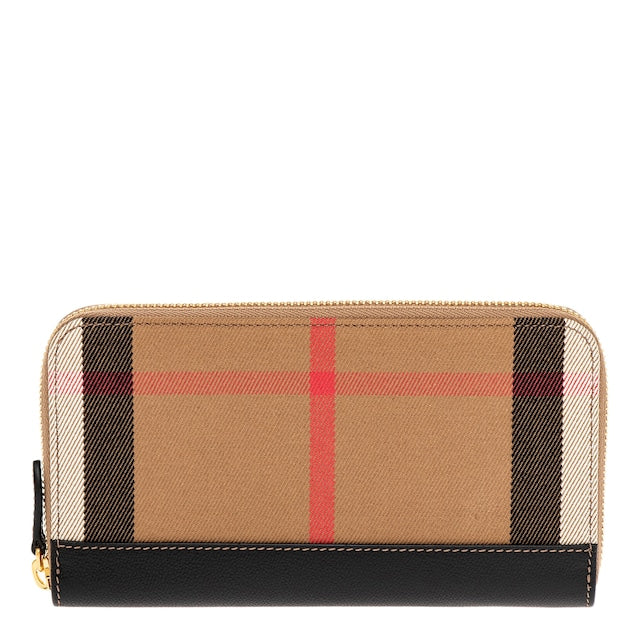 BURBERRY HOUSE CHECK LARGE ZIGGY ZIP-AROUND LEATHER TRIMMED WALLET