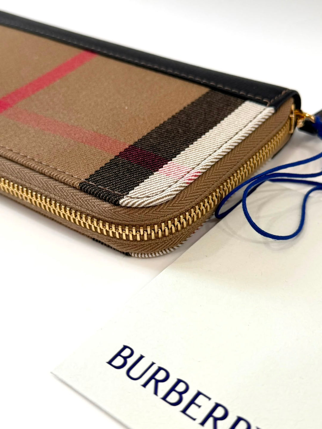 BURBERRY HOUSE CHECK LARGE ZIGGY ZIP-AROUND LEATHER TRIMMED WALLET