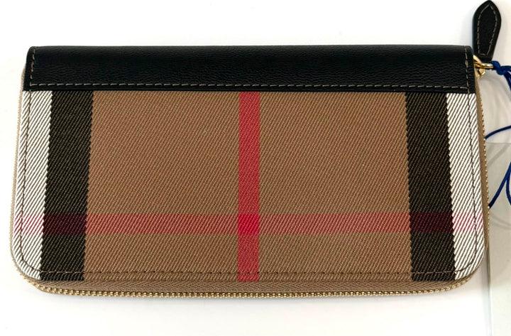 BURBERRY HOUSE CHECK LARGE ZIGGY ZIP-AROUND LEATHER TRIMMED WALLET