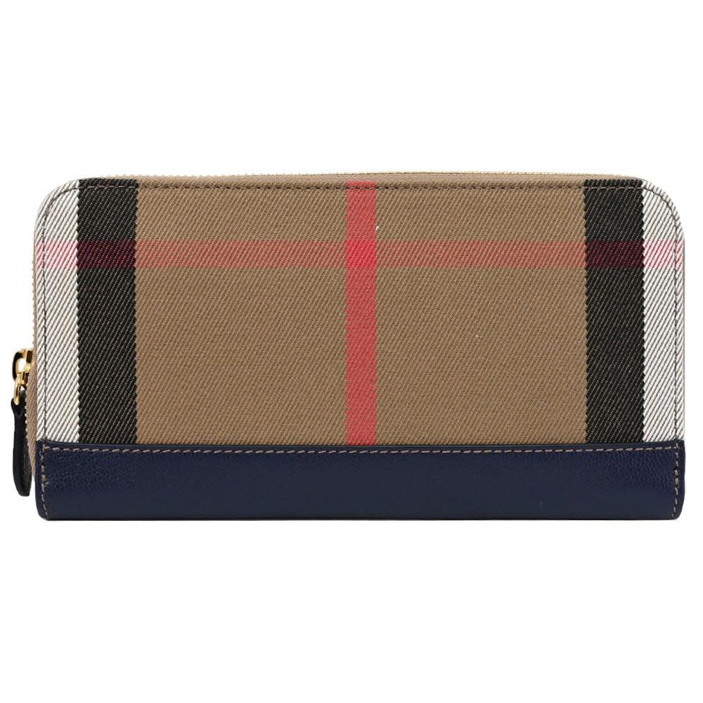 BURBERRY HOUSE CHECK LARGE ZIGGY ZIP-AROUND LEATHER TRIMMED WALLET