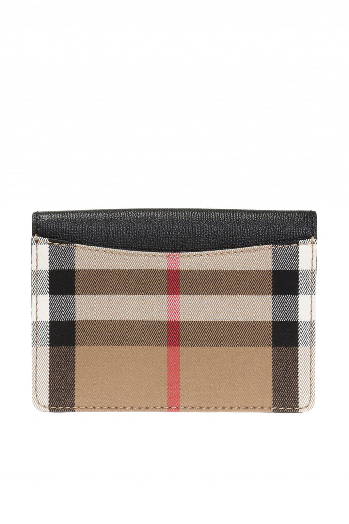 BURBERRY GRAINED CALFSKIN HOUSE CHECK HAMPSHIRE WALLET ON CHAIN