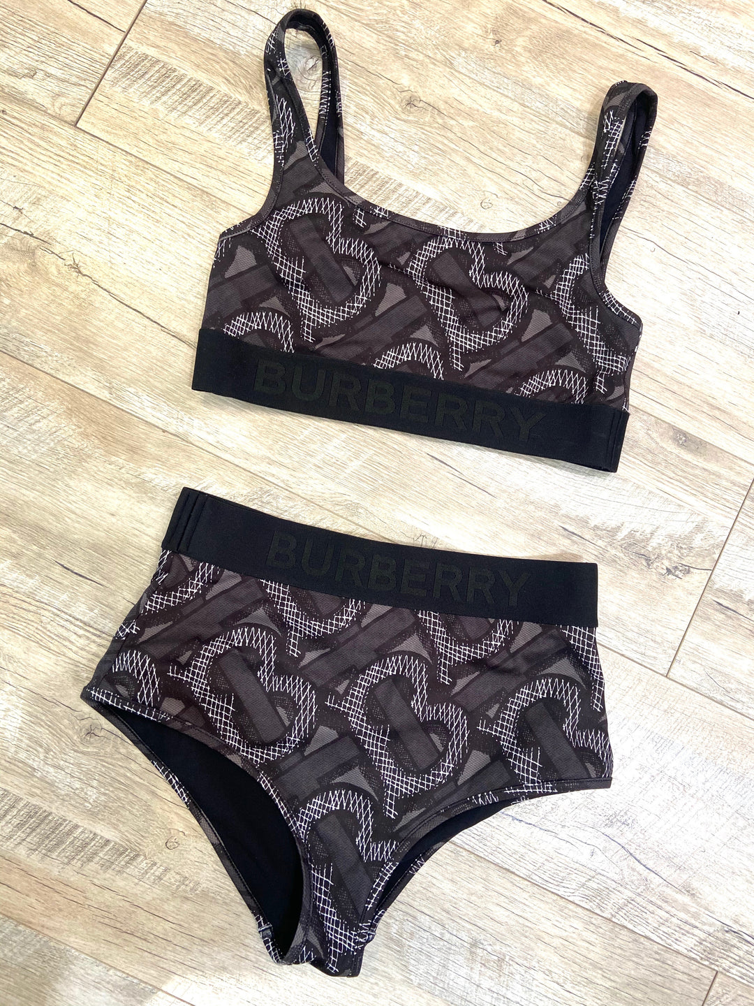 BURBERRY GRAPHITE MONOGRAM PRINT BIKINI SET