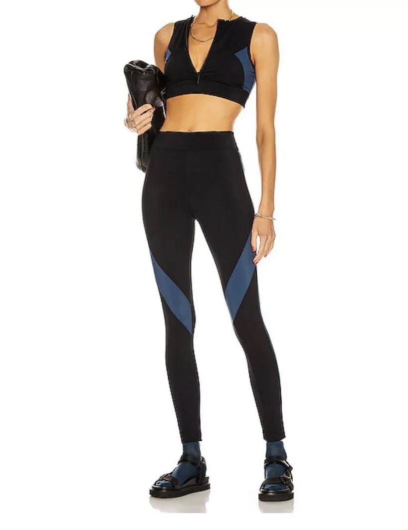 BURBERRY MADDEN ATHLETIC BLACK &amp; BLUE LEGGINGS