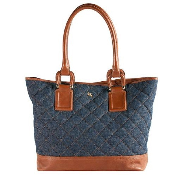 BURBERRY QUILTED DENIM &amp; LEATHER GRANGE TOTE BAG