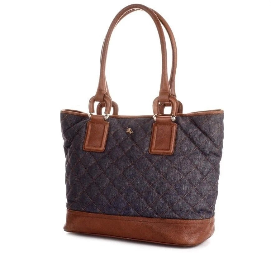 BURBERRY QUILTED DENIM &amp; LEATHER GRANGE TOTE BAG