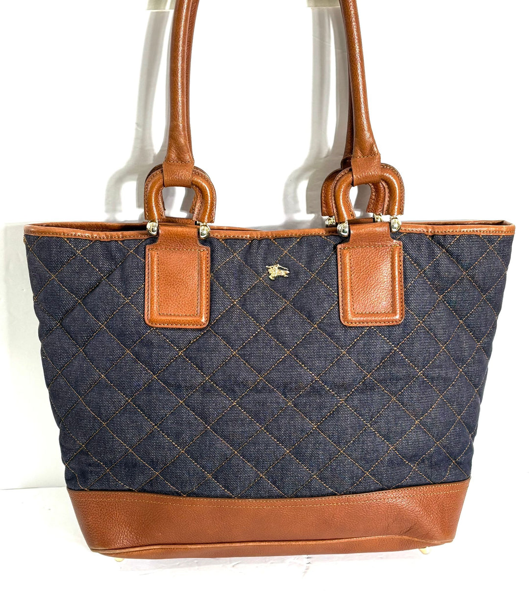 BURBERRY QUILTED DENIM &amp; LEATHER GRANGE TOTE BAG