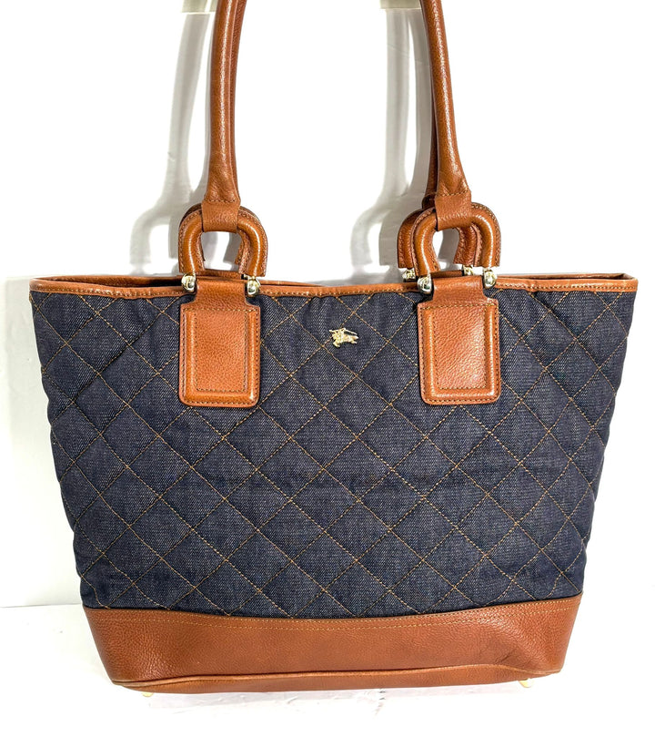 BURBERRY QUILTED DENIM &amp; LEATHER GRANGE TOTE BAG