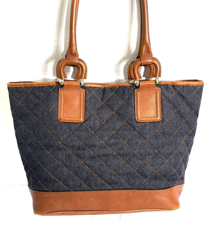 BURBERRY QUILTED DENIM &amp; LEATHER GRANGE TOTE BAG