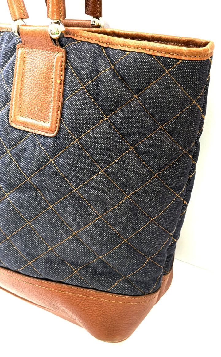 BURBERRY QUILTED DENIM &amp; LEATHER GRANGE TOTE BAG