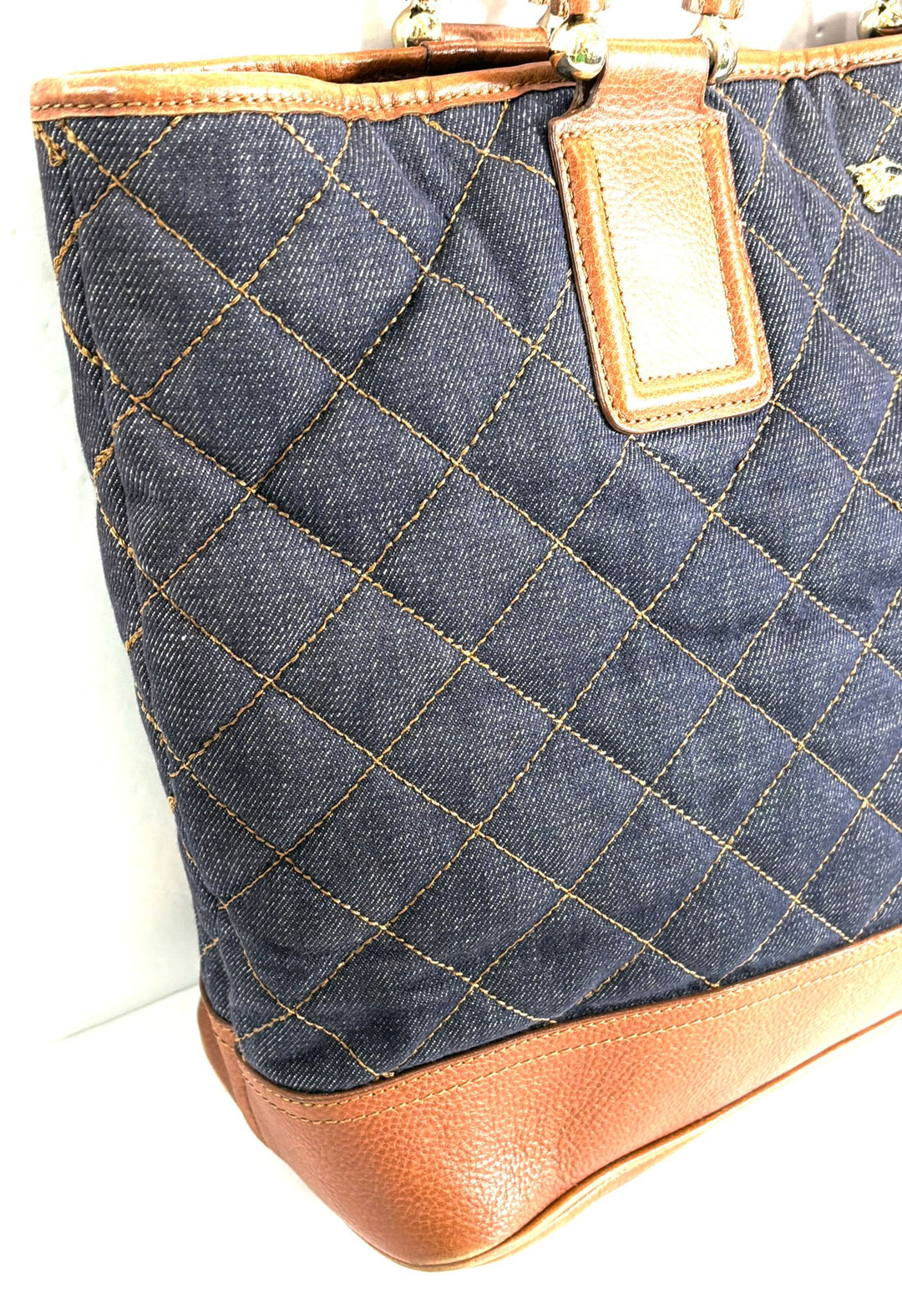 BURBERRY QUILTED DENIM &amp; LEATHER GRANGE TOTE BAG