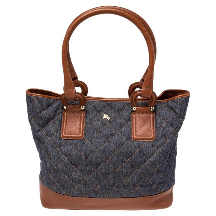 BURBERRY QUILTED DENIM &amp; LEATHER GRANGE TOTE BAG