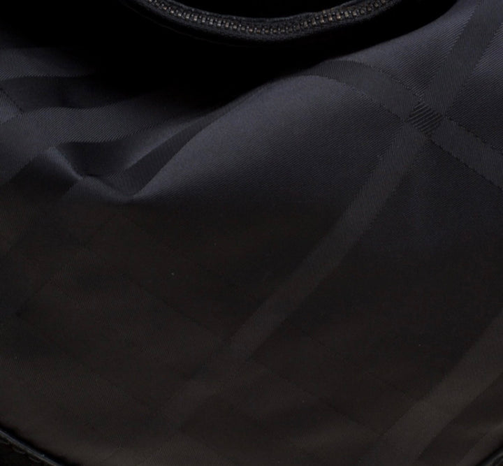 BURBERRY TONAL CHECK NYLON &amp; CALFSKIN LEATHER MED MASKELL HOBO BAG