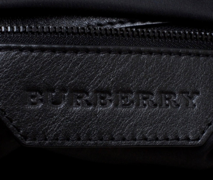 BURBERRY TONAL CHECK NYLON &amp; CALFSKIN LEATHER MED MASKELL HOBO BAG