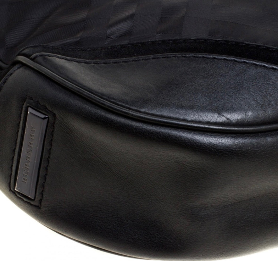 BURBERRY TONAL CHECK NYLON &amp; CALFSKIN LEATHER MED MASKELL HOBO BAG