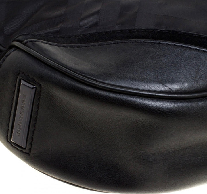 BURBERRY TONAL CHECK NYLON &amp; CALFSKIN LEATHER MED MASKELL HOBO BAG