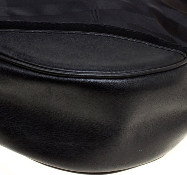 BURBERRY TONAL CHECK NYLON &amp; CALFSKIN LEATHER MED MASKELL HOBO BAG