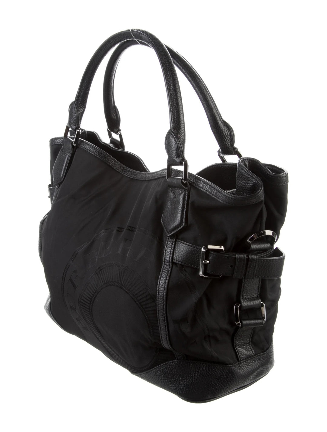 BURBERRY NYLON &amp; LEATHER TRIM LOGO MONTCLARE TOTE BAG