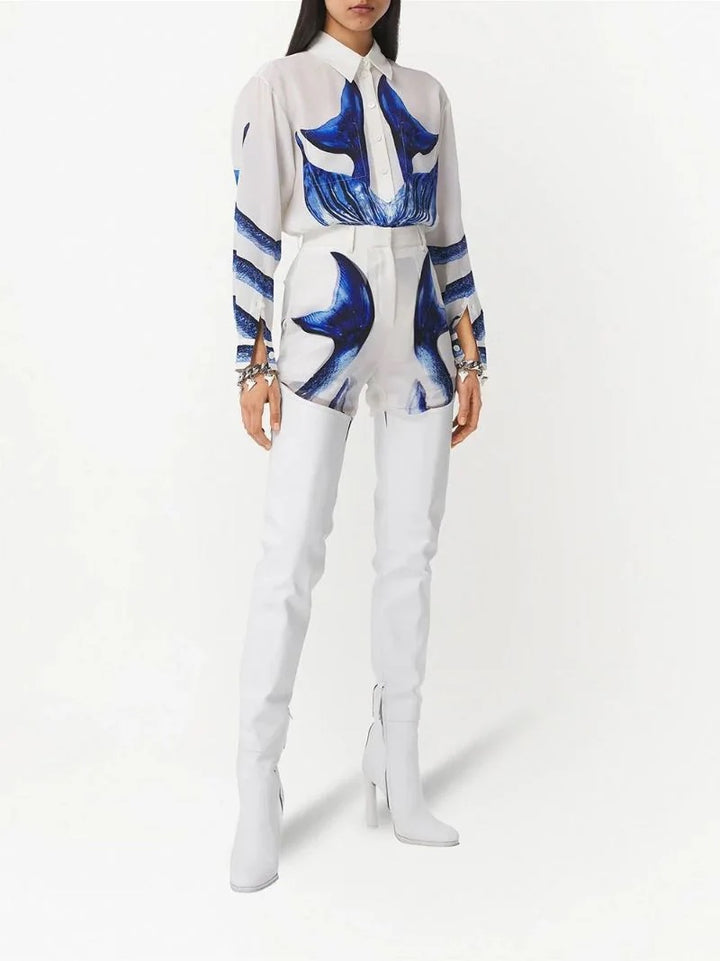 BURBERRY MERMAID TAIL PRINT SILK BLOUSE