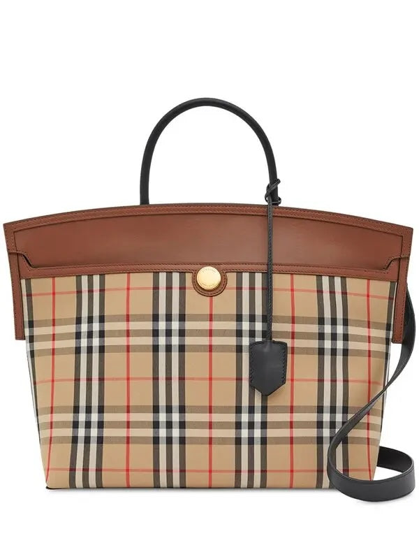 BURBERRY SOCIETY VINTAGE CHECK TOP HANDLE LARGE TOTE BAG
