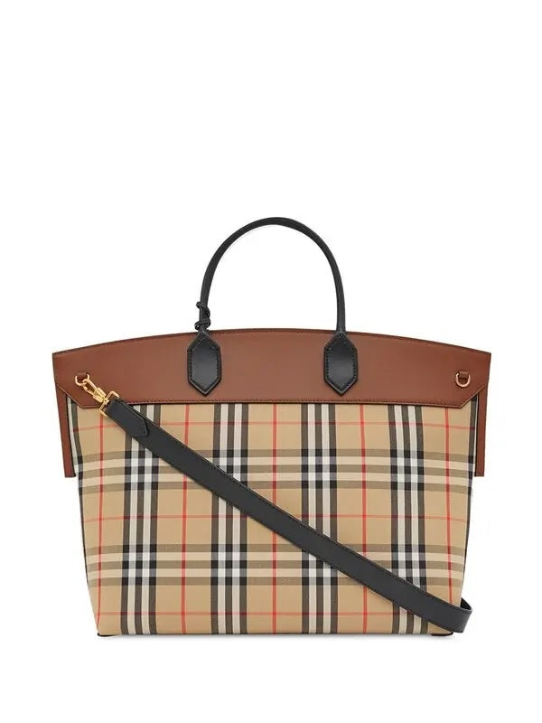 BURBERRY SOCIETY VINTAGE CHECK TOP HANDLE LARGE TOTE BAG