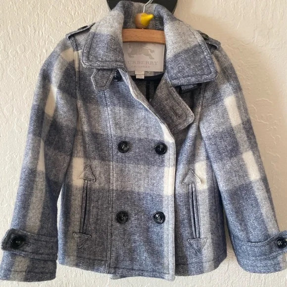 BURBERRY TODDLER BLUE PLAID PEA COAT