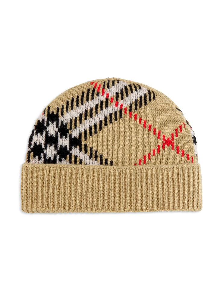 BURBERRY CHECK CASHMERE BLEND BEANIE