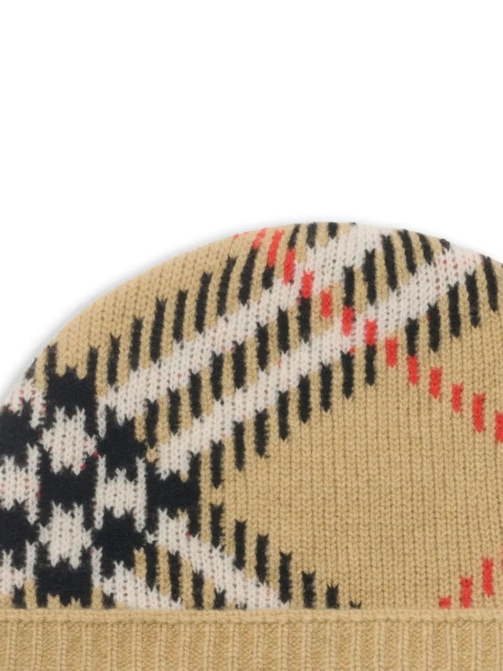 BURBERRY CHECK CASHMERE BLEND BEANIE