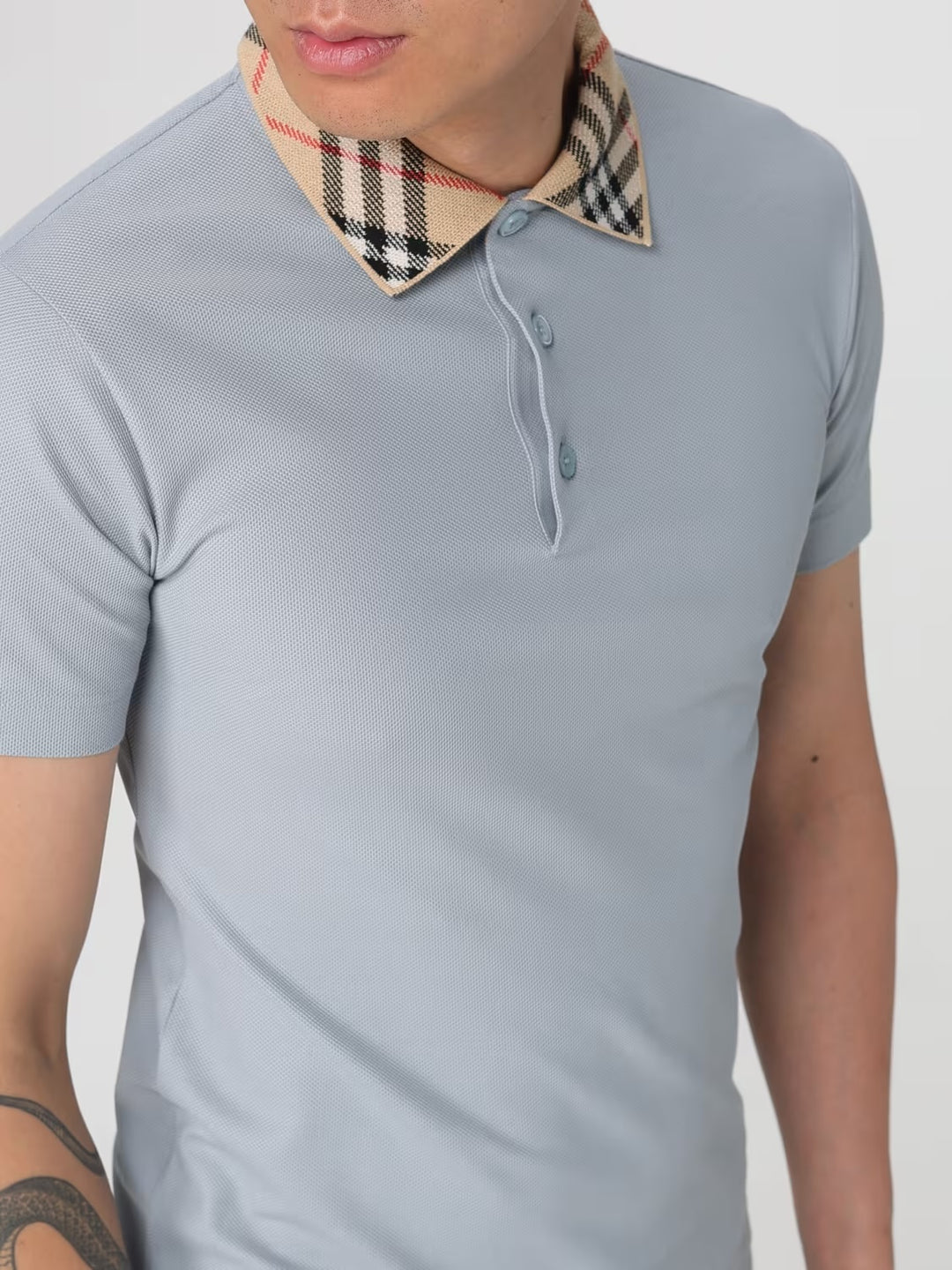 BURBERRY EVAN CHECK-COLLAR MEN&