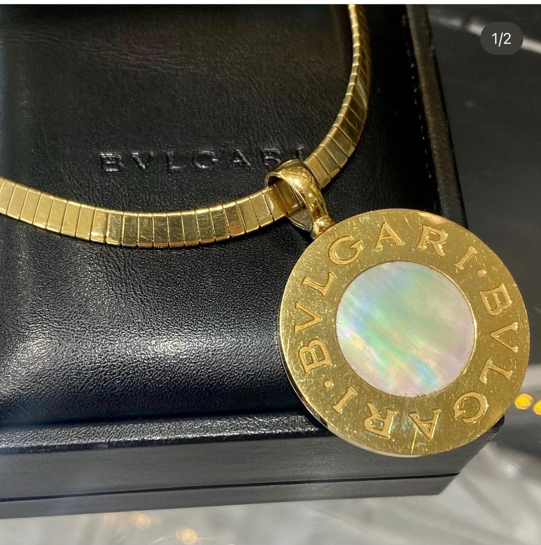 BVLGARI TONDO 18K GOLD &amp; STAINLESS STEEL REVERSIBLE PENDANT